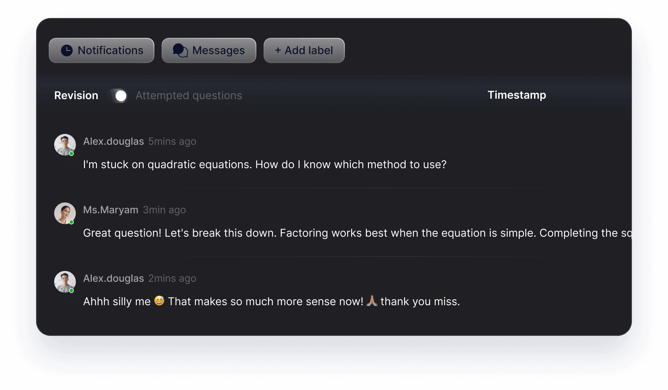 Notifications and messages