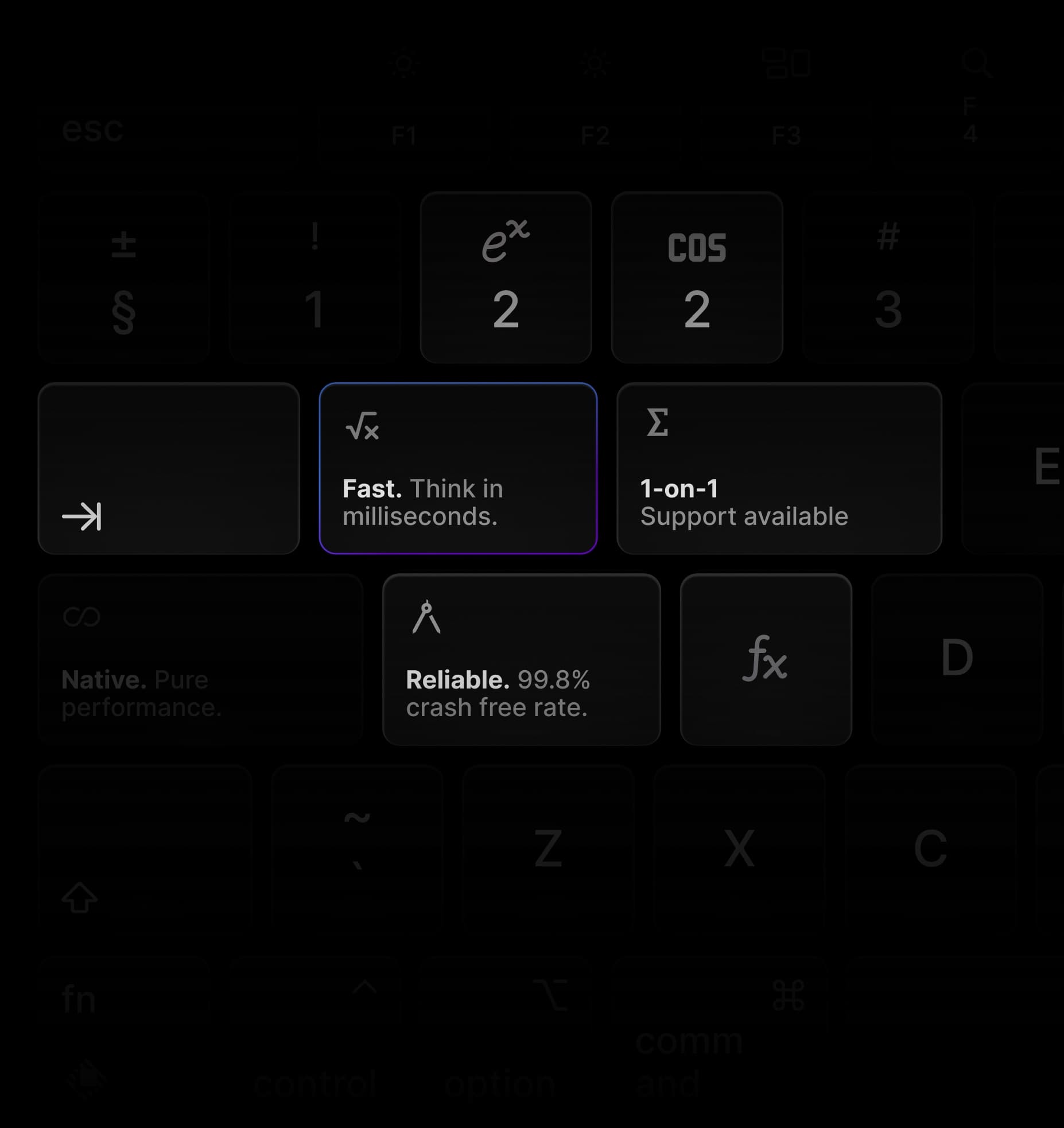 Mathematics symbols arranged on rounded keyboard keys